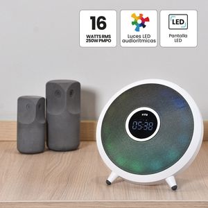 Parlante Aube 16W VTA con Reloj, Bluetooth y Luces LED